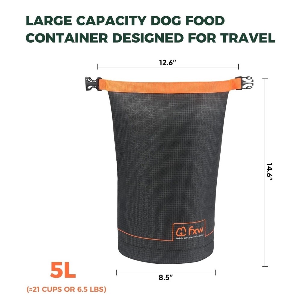 FXW 5L Travel Dog Food Travel Kibble Waterproof Kibble Storage Bag RV Road Trips